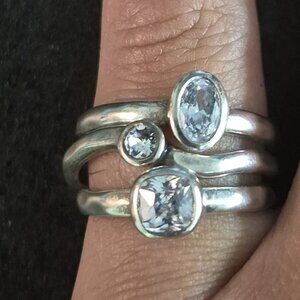 G&H Stacked Silver Rings with Gemstones